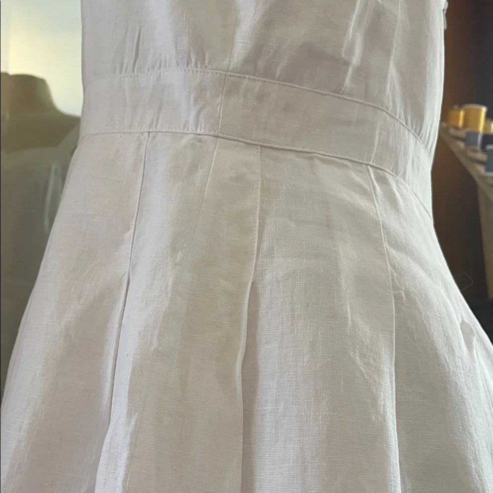 Laureen Ralph Lauren White Linen A-Line Dress w/Pleats & Embroidered detail 14 - Picture 11 of 17
